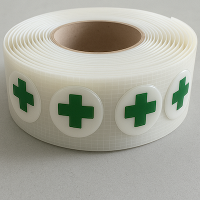 Etiquetes adhesives amb gota de resina en rotlle per a producció automatitzada