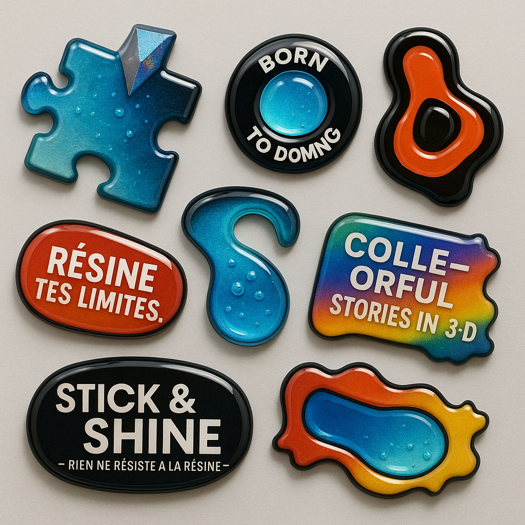 Stickers de resina con formas creativas y textos originales
