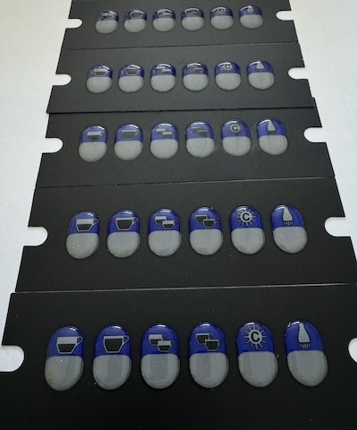 Pegatinas ovaladas resinadas para paneles de control de máquinas de café
