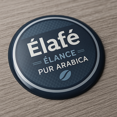 Pegatina redonda con efecto de resina brillante para empresa de café