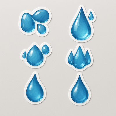 Diseño de lágrima y gota de agua simbolizando emociones humanas en una pegatina artística