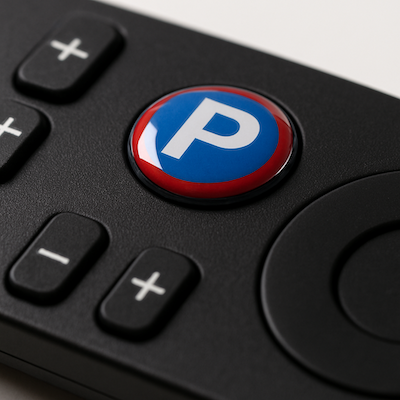 Pegatina doming personalizada sobre un mando a distancia con acabado 3D en resina