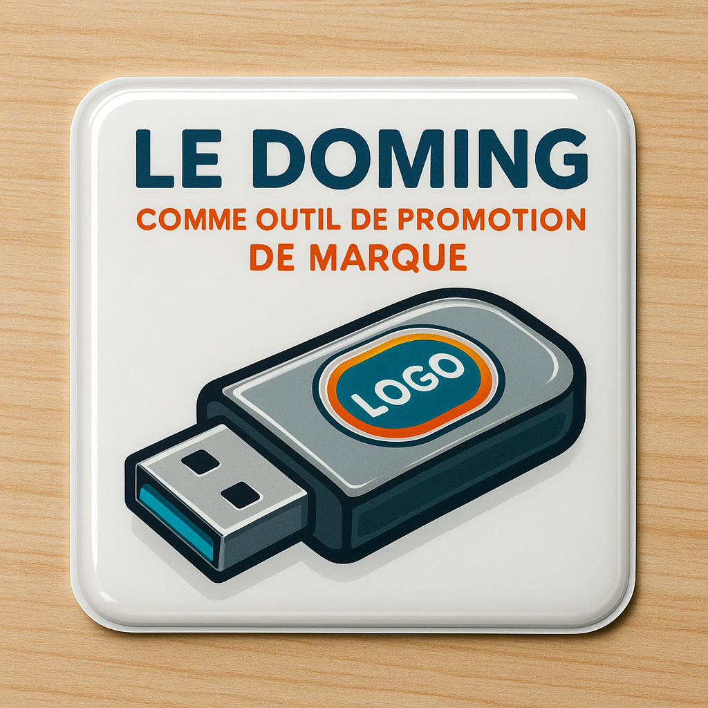 Doming aplicado numa pen USB como ferramenta de promoção de marca com logótipo em relevo e brilhante